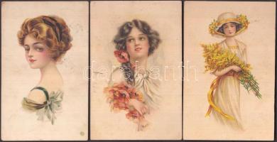 3 db régi, litho hölgy motívumlap / 3 litho lady motive cards