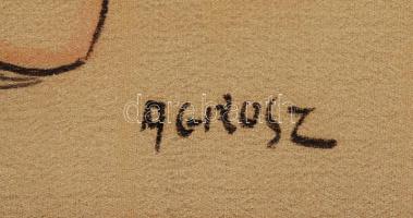 Agrosz jelzéssel: Mandolinos, selyemkép, üvegezett keretben, 33x27cm