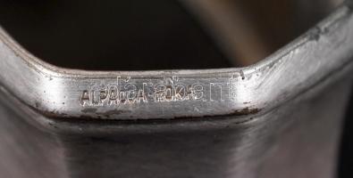 Alpakka szalvétagyűrű, cukorfogó, ón díszkanál / alpacca