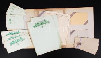 Régi Hochfein levelező mappa, Palota szállós borítékokkal, lapokkal