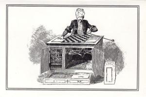 Zsebsakk, a borítón "A sakkozó török" Kempelen Farkas automatája