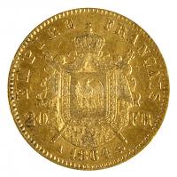 Franciaország/II. Császárság 1864A 20Fr Au (6,46g/0.900) "III. Napóleon" T:1-,2 ph.
France...