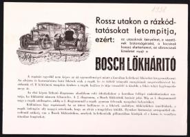 1930-as évek Bosch lökhárító, reklámnyomtatvány képekkel, árjegyzékkel, 15.2 x 21.1 cm, Bp. Elek nyomda, hátoldalán Barta Károly pecsétje