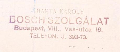 1930-as évek Bosch lökhárító, reklámnyomtatvány képekkel, árjegyzékkel, 15.2 x 21.1 cm, Bp. Elek nyo...