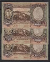 1943 1000P (3X) egymásutáni sorszámokkal T:II+ csak egyszer hajtva, törve nem!