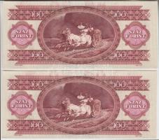 1989. 100Ft (2x) egymás utáni sorszámmal, nyomdai papírráncokkal és festékfoltokkal T:I 
Adamo F36