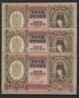 1943 1000P (3X) egymásutáni sorszámokkal T:II+ csak egyszer hajtva, törve nem!