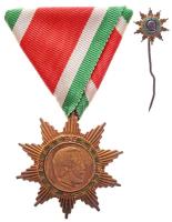 1947. "A Magyar Szabadság Érdemrend bronz fokozata" patinázott bronz kitüntetés mellszalagon, hátlapján "A Magyar Szabadságért - 1946" felirattal, miniatűrrel, eredeti adományozói dísztokban! T:1,1- Hungary 1947. "Bronze Medal of the Hungarian Order of Freedom" decoration on ribbon, with miniature and in original case! C:UNC,AU