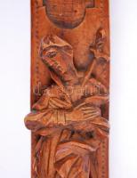 Cca 1800 ereklyetartó kereszt, faragott fa, elcsúsztatható hátlapon szimbólumokkal, belsejében felir...