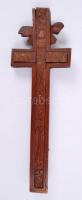 Cca 1800 ereklyetartó kereszt, faragott fa, elcsúsztatható hátlapon szimbólumokkal, belsejében felir...
