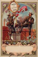1894 Kéményseprő újévi lithográf üdvözlőkártya