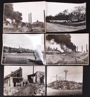 1944-1945 Tiszavölgyi József vintage fotói a II. világháború pusztításairól, többsége feliratozott, pecsételt, 13x18cm