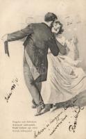 Dancing couple, romantic postcard