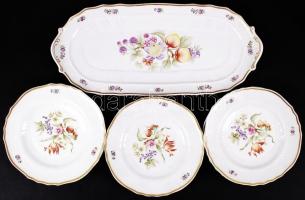 Hollóházi süteményes készlet, kézzel festett, jelzett, hibátlan, 38×18 cm, d:17 cm