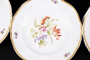 Hollóházi süteményes készlet, kézzel festett, jelzett, hibátlan, 38×18 cm, d:17 cm