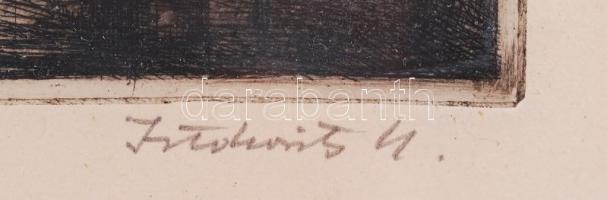 Istókovits Kálmán (1898-1990): Vitorlások. Rézkarc, papír, jelzett, üvegezett keretben, 19×28 cm