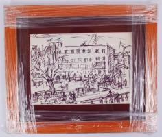 Mohácsi Regős Ferenc (1913-2000): Város részlet. Filc, papír, jelzett, üvegezett keretben, 16×23 cm