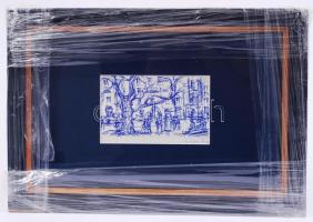 Mohácsi Regős Ferenc (1913-2000): Utca részlet. Toll, papír, jelzett, üvegezett keretben, 9×14 cm