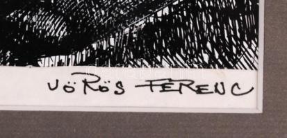 Vörös Ferenc (1931-): Munkás. Tus, papír, jelzett, üvegezett keretben 13×10 cm