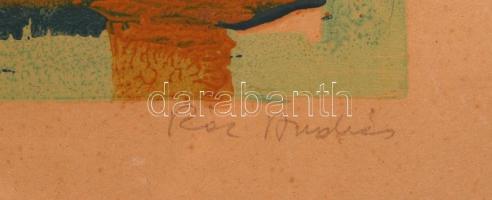 Rác András (1926-):Ciklámen. Színezett linómetszet, papír, jelzett, üvegezett keretben 34×20 cm