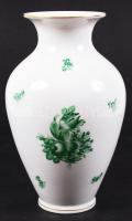 Herendi zöld virágos váza, kézzel festett, jelzett, hibátlan, m:23 cm / Herendi vase, flawless condi...