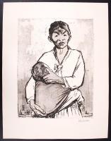 Ék Sándor (1902-1975): Anya gyermekkel. Kőnyomat. jelzett. 37x50 cm