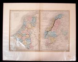 1881 Belgium, Hollandia, és Skandinávia térkép paszpartuban / Map of the Benelux countries and Scandinavia. Atlas St. Cyr. Furne, Jouvet et Cie. Editeurs. Imp. Lemercier 54x50 cm