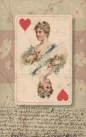 Playing card, lady, floral, litho (fl)