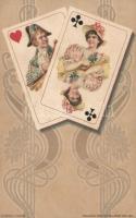 Playing card, lady and man, floral, litho (EK)