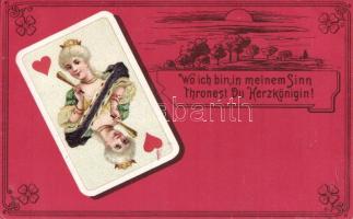 Wo ich bin, in meinem Sinn Ihronest Du Herzkönigin! / Playing card, lady, Art Nouveau, litho (EK)