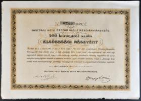Jászladány 1911. "Jászsági Helyi Érdekű Vasút Részvénytársaság" 200K-ról szóló Elsőbbségi ...