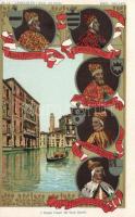 Doges of Venice from 1382 to 1457, Michele Morosini, Antonio Veniero, Michele Steno, Tommaso Mocenigo, Franesco Foscari, litho