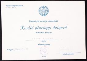 1972 Faluvégi Lajos pénzügyminiszter aláírása okmányon + Kiváló pénzügyi dolgozó jelvény