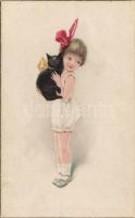 Girl, cat, Weco No. 574. litho