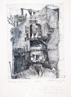 Olvashatatlan jelzéssel: Dulsyned panzió. Rézkarc, papír, felcsavarva, 19×15 cm