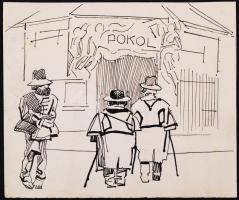 Mühlbeck Károly (1869-1943): Illusztrációk 4db Gárdonyi Géza: Göre Gábor bíró úr sorozatából, tus, p...