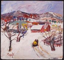 Bánfi jelzéssel: Hófedte falu. Olaj, karton, jelzett, 28×30 cm