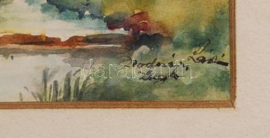 Bodnár László: Zugló. Akvarell, papír, jelzett, üvegezett keretben, 14×22 cm