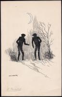 Vaszary Gábor (1897-1985): Kísértét. Tus, papír, jelzett, 18×12 cm