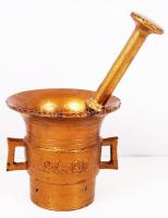 1914-1916  Füles hadi mozsár törővel, festett öntött vas, "Durch Krieg zum Sieg" felirattal, m:12 cm, törője: 22 cm / Iron World War I. mortar