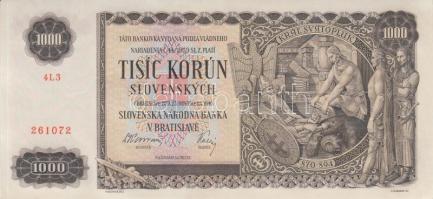 Szlovákia 1940. 1000K (2x) sorszámkövető T:II Slovakia 1940. 1000 Korun (2x) seqeuntial serials C:XF