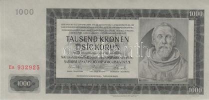 Német 3. Birodalom/Cseh-Morva Protektorátus 1942. 1000K T:I- German Third Reich/Protectorate of Bohemia and Moravia 1942. 1000 Korun C:AU