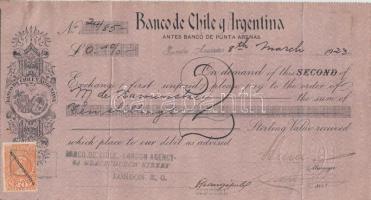 Argentína 1923. fizetési csekk Banco Chile & Argentina T:III Argentia 1923. cheque Banco Chile & Argentina C:F