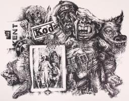 Váczy Jépont Tamás (1948-2008): Infark­tus után, grafikai sorozat, 12+1 db, szita 100/5, papír, jelz...