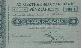 1918. november 20. 1000K Osztrák-Magyar Bank Pénztárjegye, Szatmár-Németi fiókintézet; kézzel kitöltött, kék és lila pecsét T:II RR!