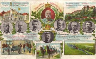 1908 Veszprém hadgyakorlótér, Ferenc József, Schönaich, Graf Üxküll, Franz Ferdinand, Konrad Hötzendorf, Erz. Friedrich, Steininger, Gerba (fa)