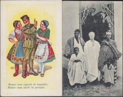 10 db régi motívumlap erotika, művész, katonai, virág és folklór témában / 10 motive cards: erotica, art, military, flower, folklore