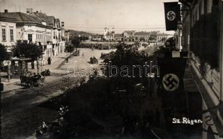 Szászrégen with NS flags, 'Visszatért' So.Stpl (fl)
