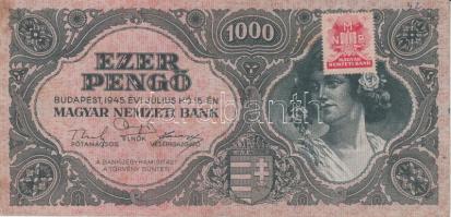 1945. 1000P lemezhiba a bélyeg "B" betűjénél T:III