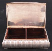 1937-1965 800-as tisztaságú, ezüst (Ag) dohányos dobozka, fa betéttel, "dianás" jelzéssel, CM mesterjeggyel /  Silver tobacco box with a wooden container, 800 fineness Hungarian "Dianakopf" hallmark, 13x9x4cm, br: 191gr